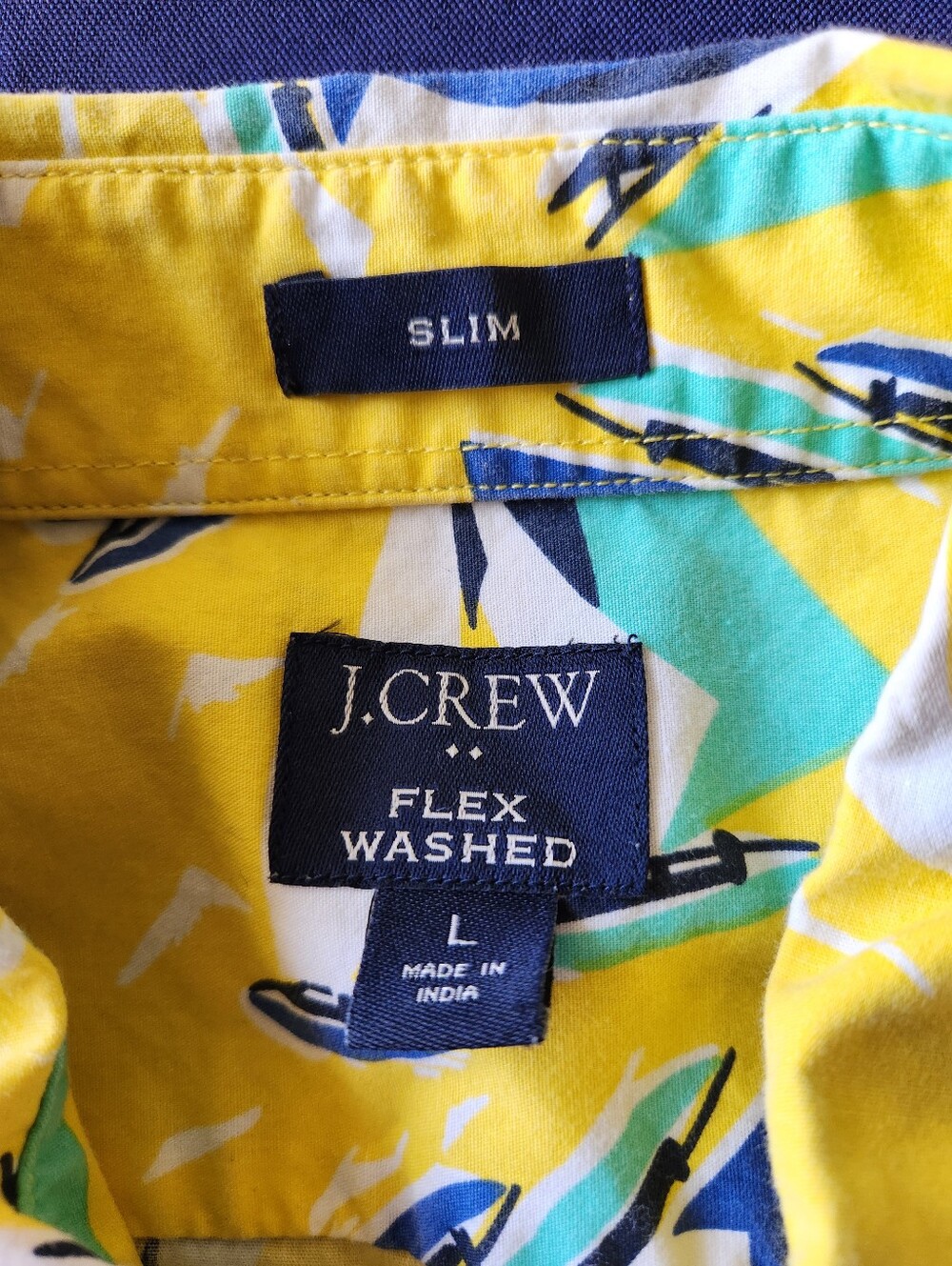 J.Crew Flex Washed Slim Fit Large Yellow Sailboat Print Button Down Shirt - Picture 4 of 5